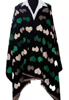 Esarfa din casmir cu dubla fata imperimeu cu inimi pe fond negru imagine