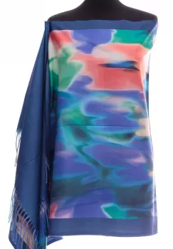 Esarfa din casmir cu fata dubla acuarela-bleumarin imagine