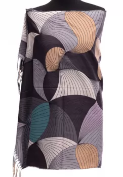 Esarfa din casmir cu jocuri de linii multicolore cu gri si negru imagine