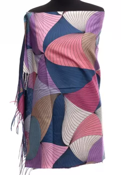 Esarfa din casmir cu jocuri de linii multicolore cu mov, roz si albastru imagine