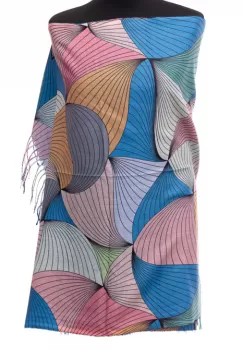 Esarfa din casmir cu jocuri de linii multicolore predominant albastru imagine