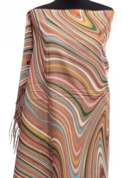 Esarfa din casmir cu linii curbe multicolore pe fond bej imagine