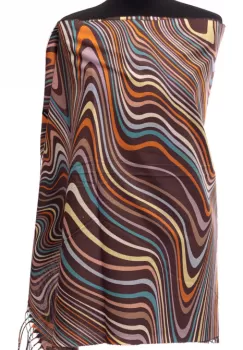 Esarfa din casmir cu linii curbe multicolore pe fond maro imagine