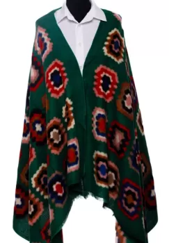 Esarfa din casmir cu motive florale stilizate pe fond verde imagine