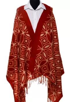 Esarfa din casmir cu motive geometrice bej pe fond caramiziu imagine