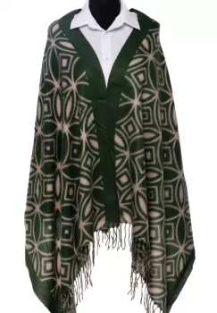 Esarfa din casmir cu motive geometrice bej pe fond verde imagine