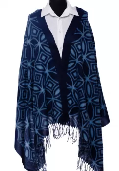 Esarfa din casmir cu motive geometrice bleu pe fond bleumarin imagine