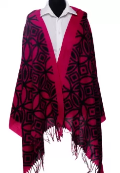 Esarfa din casmir cu motive geometrice negre pe fond fucisa imagine