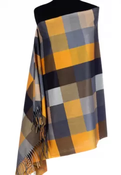 Esarfa din casmir cu patrate in nuante de galben mustar si gri imagine