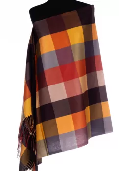 Esarfa din casmir cu patrate in nuante de maro, portocaliu si galben imagine
