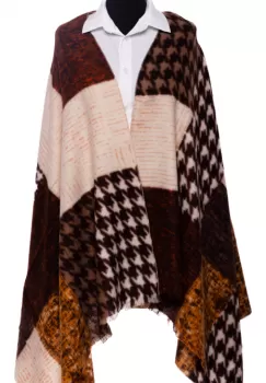 Esarfa din casmir cu patrate si jocuri de linii in caramiziu, maro si bej imagine