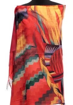 Esarfa din casmir joc alegoric in culori intense de rosu imagine