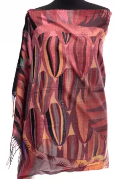 Esarfa din casmir joc alegoric in culori intense de visiniu si roz inchis imagine