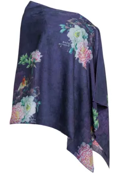 Esarfa dreptunghiulara cu doua fete, din matase, cu imprimeu floral pe fond mov imagine