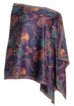 Esarfa dreptunghiulara cu doua fete, din matase, cu imprimeu floral pe fond mov inchis imagine
