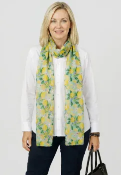 Esarfa dreptunghiulara cu doua fete, din matase, cu imprimeu fresh cu lamai pe fond verde menta imagine