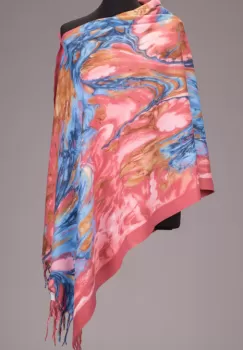 Esarfa dreptunghiulara din cashmere cu imprimeu roz - bleu imagine