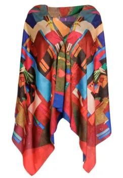 Esarfa dreptunghiulara premium cu doua fete, din matase, cu imprimeu in stil Picasso imagine