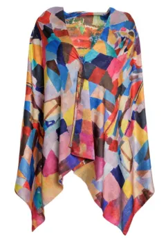 Esarfa dreptunghiulara premium cu doua fete, din matase, cu imprimeu multicolor abstract imagine