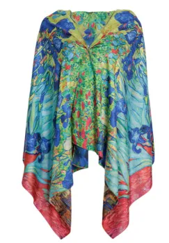 Esarfa dreptunghiulara premium cu doua fete, din matase, dupa pictura   Irisi   a lui Van Gogh imagine