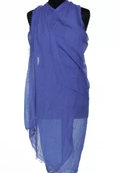 Esarfa dreptunghiulara tip pareo cu aspect creponat din vascoza, albastra imagine