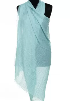Esarfa dreptunghiulara tip pareo cu aspect creponat din vascoza, aquamarin imagine