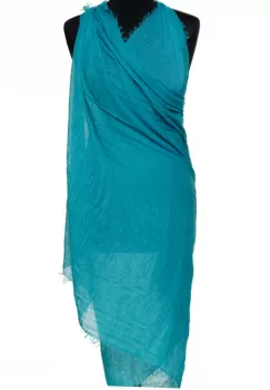 Esarfa dreptunghiulara tip pareo cu aspect creponat din vascoza, turcoaz inchis imagine