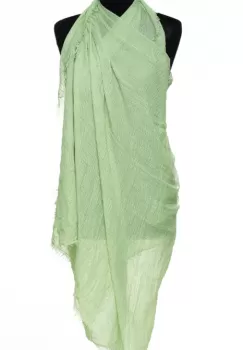 Esarfa dreptunghiulara tip pareo cu aspect creponat din vascoza, verde deschis imagine