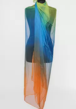 Esarfa dreptunghiulara tip pareo, cu dungi late albastru, verde si portocaliu imagine