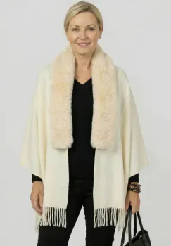 Esarfa eleganta cu blanita ecologica pe centru si franjuri, ivory imagine