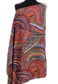 Esarfa mare plisata din casmir cu dubla fata in linii curbe multicolore imagine