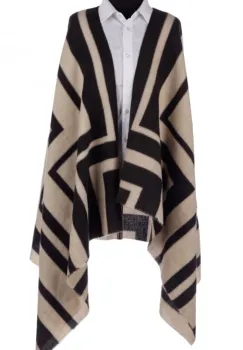 Esarfa mare tip sal cu dubla fata, imprimeu joc de linii cu negru si alb imagine