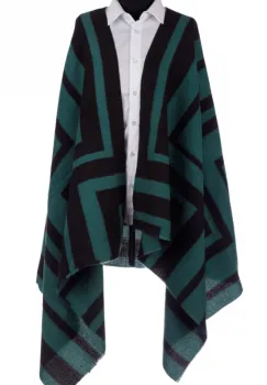 Esarfa mare tip sal cu dubla fata, imprimeu joc de linii cu negru si verde imagine