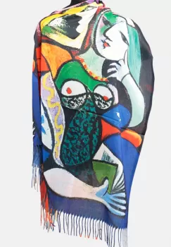 Esarfa matase cu doua fete imprimata cu reproducere dupa Femeie cu carte lui Picasso imagine