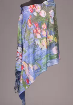 Esarfa matase cu imprimeu reproducere dupa Nuferii de Claude Monet imagine