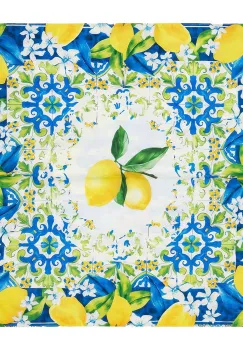 Esarfa patrata cu doua fate cu imprimeu marocan si lamai mari cu frunze verzi imagine