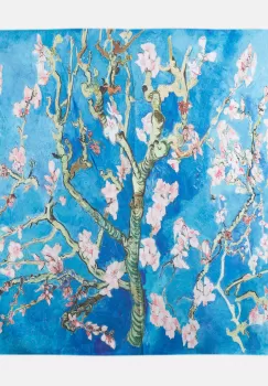 Esarfa patrata cu doua fete imprimata cu o reproducere dupa Migdal Inflorind de Van Gogh imagine