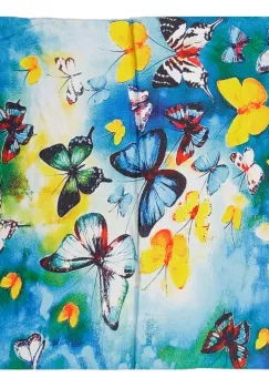 Esarfa patrata cu o singura fata cu imprimeu cu fluturi pe fond albastru imagine