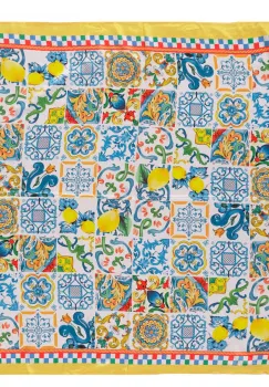 Esarfa patrata cu o singura fata cu imprimeu marocan cu albastru si galben imagine