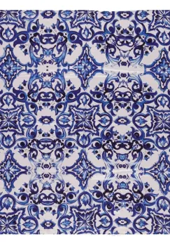 Esarfa patrata cu o singura fata cu imprimeu motive marocane alb si albastru imagine