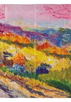 Esarfa patrata cu o singura fata cu imprimeu peisaj campenesc imagine