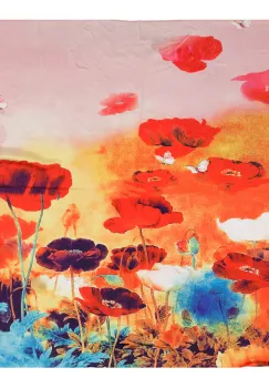 Esarfa patrata cu o singura fata cu imprimeu peisaj cu maci imagine