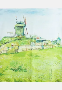 Esarfa patrata cu o singura fata imprimata cu o reproducere dupa Le Moulin de la Galette de Van Gogh imagine