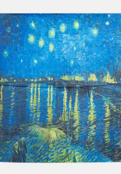 Esarfa patrata cu o singura fata imprimata cu reproducere dupa Noapte Instelata deasupra Rhonului de Claude Monet imagine