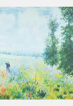 Esarfa patrata cu o singura fata imprimata cu reproducere dupa peisaj cu copil pe camp cu maci imagine