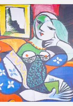 Esarfa patrata cu o singura fata imprimata cu reproducerea dupa Fata in fata oglinzii a lui Picasso imagine