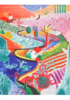 Esarfa patrata cu o singura fata imprimata cu reproducerea dupa o pictura naiva colorata imagine