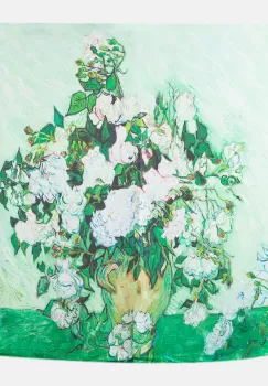 Esarfa patrata cu o singura fata imprimata cu reproducerea dupa Vaza cu trandafiri albi de Van Gogh imagine