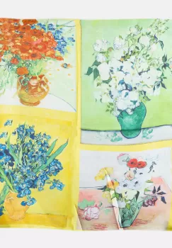 Esarfa patrata cu o singura fata imprimata cu reproduceri dupa tablori celebere cu flori imagine