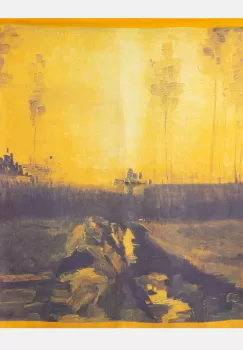 Esarfa patrata cu o singura fata imprimata dupa reproduceri celebre cu nuante de portocaliu si maron imagine